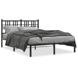 Cadru de pat metalic cu tablie, negru, 135x190 cm GartenMobel Dekor
