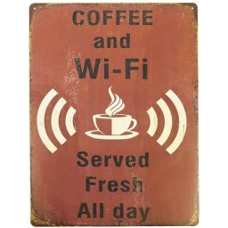 Tablă metalică retro Coffee and WiFi 30x40cm