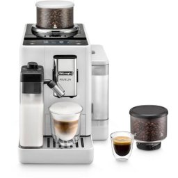 Espressor automat De’Longhi Rivelia EXAM 440.55.W, 0132215473, 2 recipiente pentru boabe, Tehnologie Bean Adapt, carafa cu tehnologie LatteCrema Hot, 1450W, 19 bar, 1.4 l, Alb
