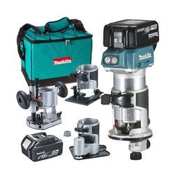 Makita - DRT50RTEX3 - Masina de frezat cu 2 acumulatori, Li-Ion, 18 V, 5 Ah, 6, 8 mm, geanta textila