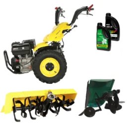 Pachet Motocultor multifunctional ProGARDEN Campo U16E cu Freza tractata BT-X90N, plug rotativ BT-R30 si ulei - 4L