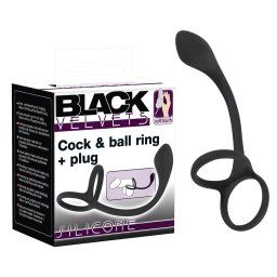 Black Velvet - dildo anal cu inele pentru penis si testicule (negru)