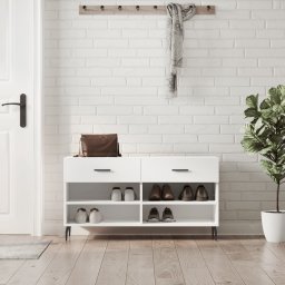 Bancheta pantofar, alb extralucios, 102x35x55 cm, lemn compozit GartenMobel Dekor