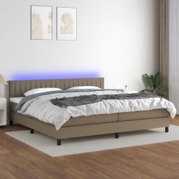 Pat cu arcuri, saltea si LED, gri taupe, 200x200 cm, textil GartenMobel Dekor
