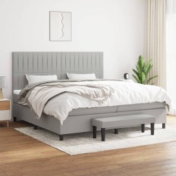 Pat box spring cu saltea, gri deschis, 200x200 cm, textil GartenMobel Dekor