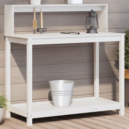 Masa de plantare cu rafturi alb 108x50x109,5 cm lemn masiv pin GartenMobel Dekor