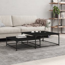 Mese suprapuse de cafea, 2 buc, negru, lemn prelucrat GartenMobel Dekor