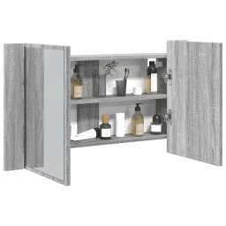 Dulap de baie cu oglinda si LED, gri sonoma, 80x12x45 cm, acril GartenMobel Dekor