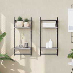 Rafturi perete 2 niveluri cu bare 2 buc. gri sonoma 30x25x65 cm GartenMobel Dekor