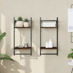 Rafturi perete cu 2 niveluri/bare 2 buc stejar maro 30x25x65 cm GartenMobel Dekor