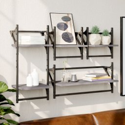Set rafturi perete cu bare, 4 buc., gri sonoma, lemn prelucrat GartenMobel Dekor