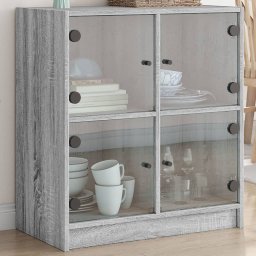 Dulap lateral cu usi din sticla, gri sonoma, 68x37x75,5 cm GartenMobel Dekor