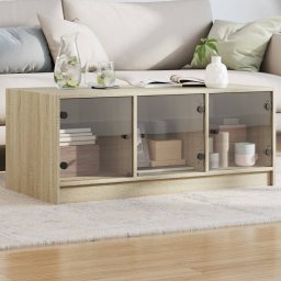 Masuta de cafea cu usi din sticla, stejar fumuriu, 102x50x42 cm GartenMobel Dekor