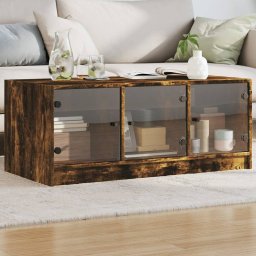 Masuta de cafea cu usi din sticla, stejar fumuriu, 102x50x42 cm GartenMobel Dekor