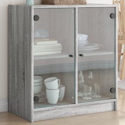 Dulap lateral cu usi din sticla, gri sonoma, 68x37x75,5 cm GartenMobel Dekor