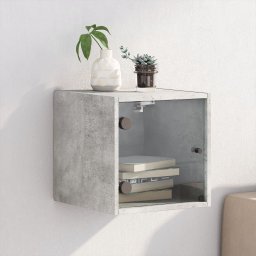 Noptiera cu usa din sticla, gri beton, 35x37x35 cm GartenMobel Dekor