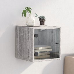 Noptiera cu usa din sticla, gri sonoma, 35x37x35 cm GartenMobel Dekor