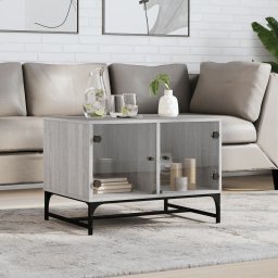 Masuta de cafea cu usi din sticla, gri sonoma, 68,5x50x50 cm GartenMobel Dekor