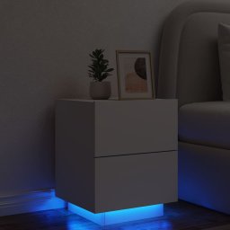 Noptiera cu lumini LED, alb, lemn prelucrat GartenMobel Dekor