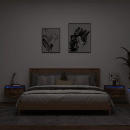 Noptiere montate pe perete cu lumini LED, 2 buc.,stejar fumuriu GartenMobel Dekor