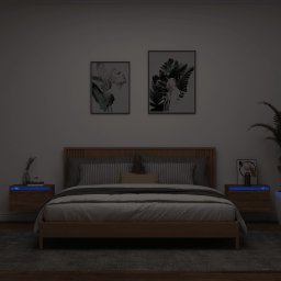Noptiere montate pe perete cu lumini LED, 2 buc., stejar maro GartenMobel Dekor