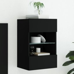 Comoda TV de perete cu lumini LED, negru, 40x30x60,5 cm GartenMobel Dekor