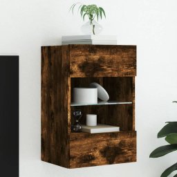 Comoda TV de perete cu lumini LED, stejar fumuriu, 40x30x60,5cm GartenMobel Dekor