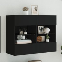 Comoda TV de perete cu lumini LED, negru, 78,5x30x60,5 cm GartenMobel Dekor