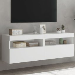 Comode TV de perete cu lumini LED, 2 buc., alb, 60x30x40 cm GartenMobel Dekor