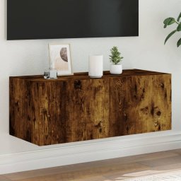 Comoda TV de perete cu lumini LED, stejar fumuriu, 80x35x31 cm GartenMobel Dekor