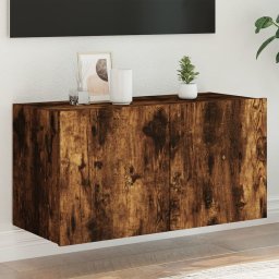 Comoda TV de perete cu lumini LED, stejar fumuriu, 80x35x41 cm GartenMobel Dekor