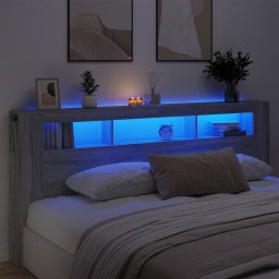 Tablie de pat cu LED, gri sonoma, 220x18,5x103,5 cm, lemn GartenMobel Dekor