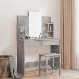 Masa de toaleta cu oglinda, gri beton, 96x39x142 cm GartenMobel Dekor