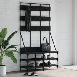 Suport de haine cu raft de pantofi, negru, 100x40x184 cm GartenMobel Dekor
