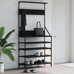 Suport de haine cu raft de pantofi, negru, 90x34x184 cm GartenMobel Dekor