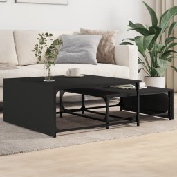 Mese suprapuse de cafea, 2 buc., negru, lemn prelucrat/metal GartenMobel Dekor