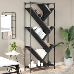 Biblioteca, negru, 79x30x180 cm, lemn prelucrat si metal GartenMobel Dekor