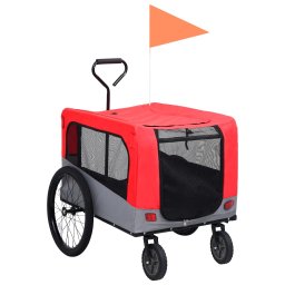 Remorca bicicleta & carucior 2-în-1 pentru animale, rosu si gri GartenMobel Dekor
