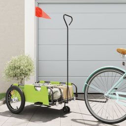 Remorca de bicicleta, verde, textil oxford si fier GartenMobel Dekor