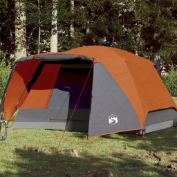 Cort camping, 4 persoane, gri/oranj, tesatura opaca impermeabil GartenMobel Dekor