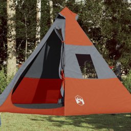Cort camping, 7 persoane, gri/oranj, tesatura opaca impermeabil GartenMobel Dekor