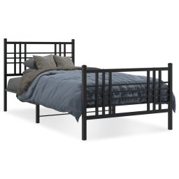 Cadru pat metalic cu tablii de cap/picioare, negru, 100x190 cm GartenMobel Dekor