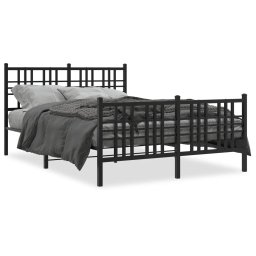 Cadru pat metalic cu tablie de cap/picioare, negru, 120x190 cm GartenMobel Dekor