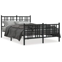 Cadru pat metalic cu tablie de cap/picioare, negru, 137x190 cm GartenMobel Dekor