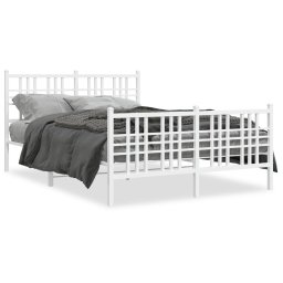 Cadru de pat metalic cu tablie de cap/picioare, alb, 140x190 cm GartenMobel Dekor