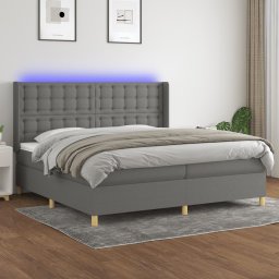 Pat cu arcuri, saltea si LED, gri închis, 200x200 cm, textil GartenMobel Dekor