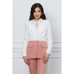 Sacou office alb cu peach