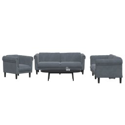 Set de canapele, 3 piese, gri închis, catifea GartenMobel Dekor