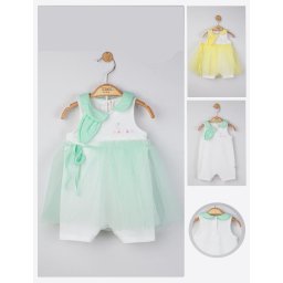 Salopeta de vara pentru bebelusi cu tulle, Tongs baby (Culoare: Galben, Marime: 6-9 luni)