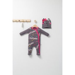 Salopeta cu caciulita pentru bebelusi Colorful autum, Tongs baby (Culoare: Gri, Marime: 0-3 Luni)